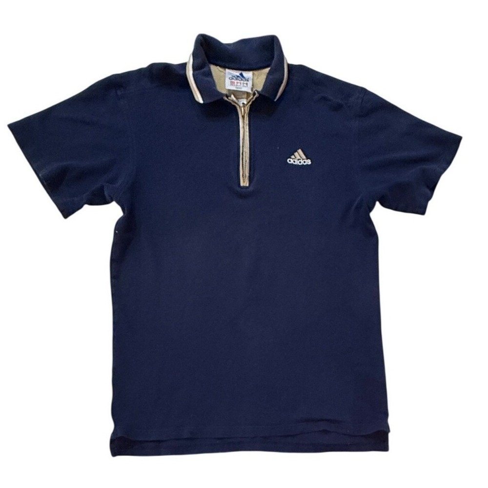 Vintage 90s Adidas Zip Polo Shirt Mens Small Navy Blue Metal Zip Sportswear‎